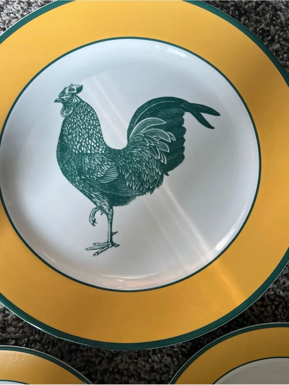 Yellow & Green Farmhouse Rooster‎ Dinnerware Set for 4 🍽️